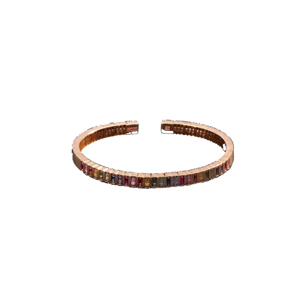 Suzanne Kalan Inlay Small Vertical Gemstone Bangle in 18K Rose Gold, Rainbow Sapphire | Fine Bracelets | Coveti