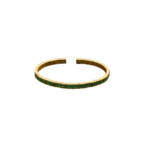 Suzanne Kalan Inlay Small Vertical Gemstone Bangle in 18K Yellow Gold, Emerald | Fine Bracelets | Coveti