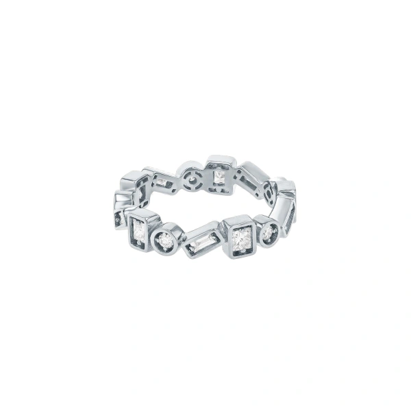 Suzanne Kalan Inlay ZigZag Diamond Eternity Band in 18K White Gold | Fine Rings | Coveti
