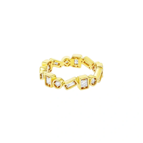 Suzanne Kalan Inlay ZigZag Diamond Eternity Band in 18K Yellow Gold | Fine Rings | Coveti