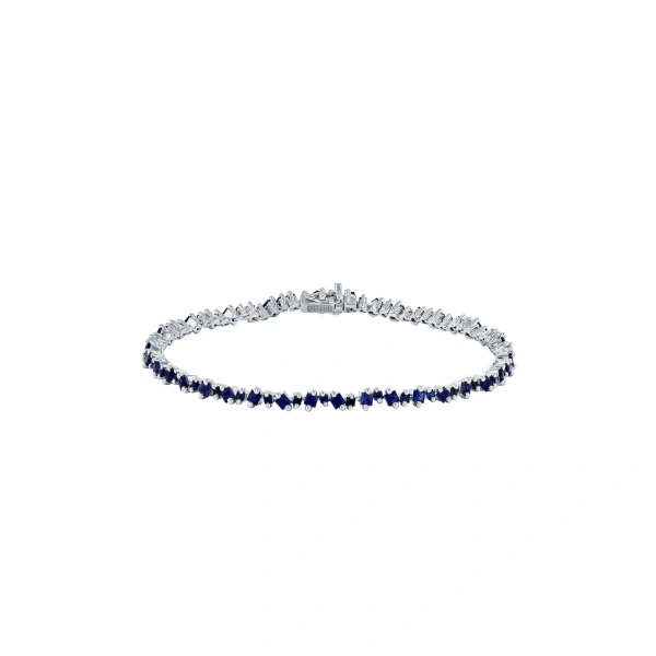 Suzanne Kalan La Fantaisie Cosmic Dark Blue Sapphire Tennis Bracelet in 18K White Gold | Fine Bracelets | Coveti