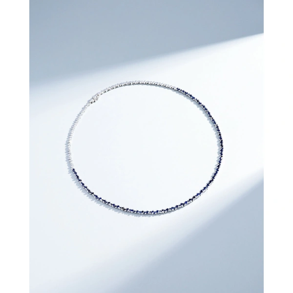 Suzanne Kalan La Fantaisie Cosmic Dark Blue Sapphire Tennis Necklace in 18K White Gold | Fine Necklaces | Coveti