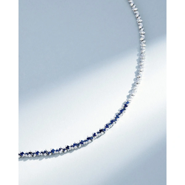 Suzanne Kalan La Fantaisie Cosmic Dark Blue Sapphire Tennis Necklace in 18K White Gold | Fine Necklaces | Coveti