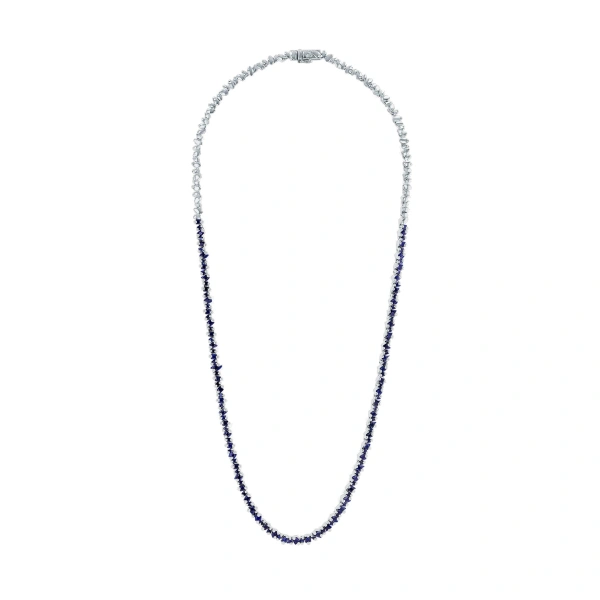 La Fantaisie Cosmic Dark Blue Sapphire Tennis Necklace in 18K White Gold