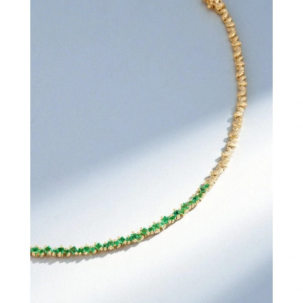 Suzanne Kalan La Fantaisie Cosmic Emerald Tennis Necklace in 18K Yellow Gold | Fine Necklaces | Coveti