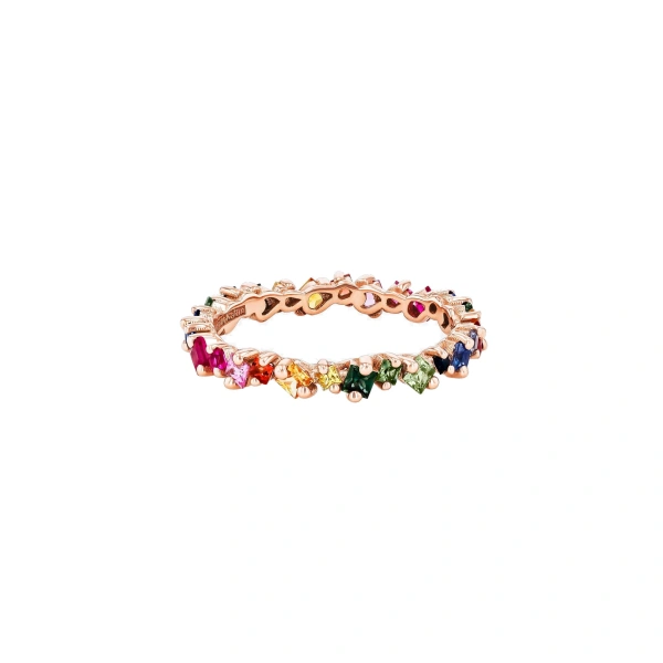 La Fantaisie Cosmic Eternity Band in 18K Rose Gold, Rainbow Sapphire
