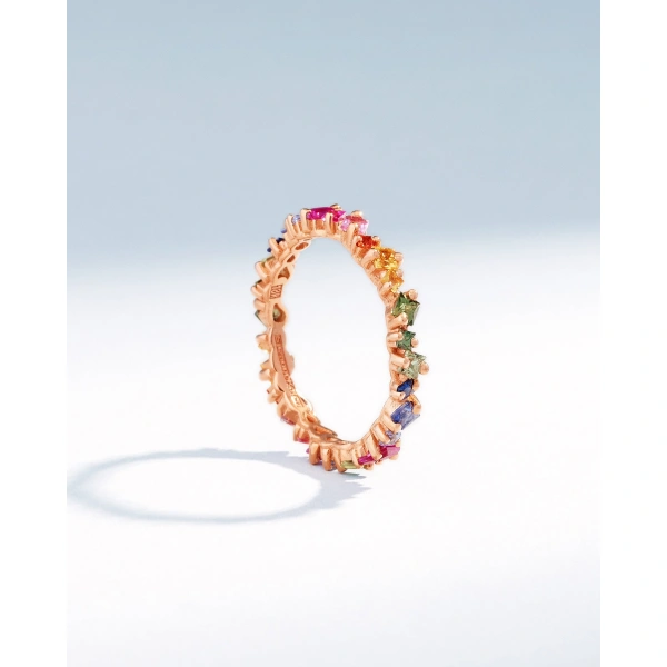 Suzanne Kalan La Fantaisie Cosmic Rainbow Sapphire Eternity Band in 18K Rose Gold | Fine Rings | Coveti