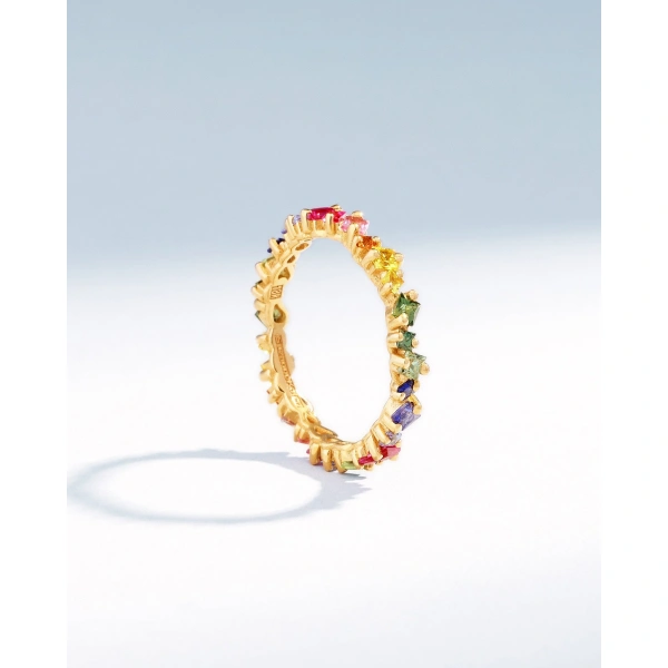 Suzanne Kalan La Fantaisie Cosmic Rainbow Sapphire Eternity Band in 18K Yellow Gold | Fine Rings | Coveti