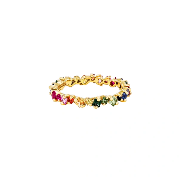 Suzanne Kalan La Fantaisie Cosmic Rainbow Sapphire Eternity Band in 18K Yellow Gold | Fine Rings | Coveti