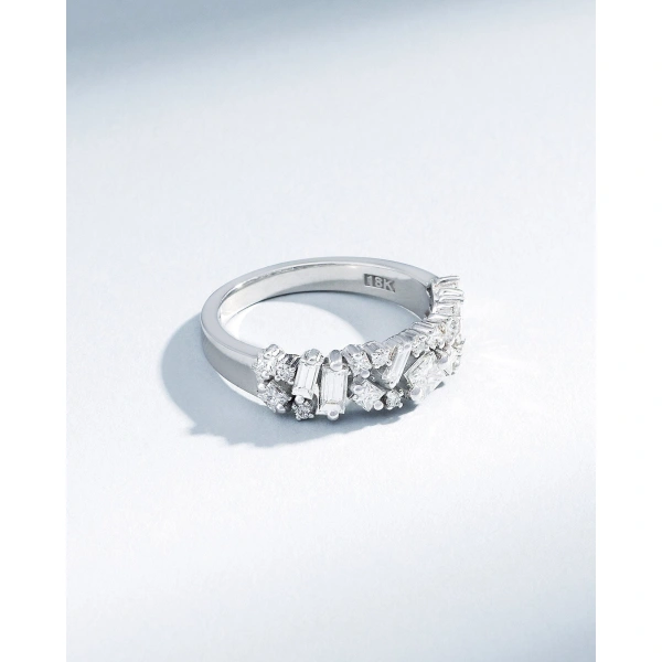 Suzanne Kalan La Fantaisie Diamond Half Band in 18K White Gold | Fine Rings | Coveti