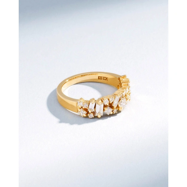 Suzanne Kalan La Fantaisie Diamond Half Band in 18K Yellow Gold | Fine Rings | Coveti