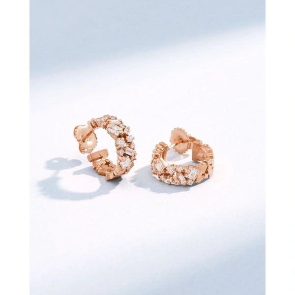 Suzanne Kalan La Fantaisie Diamond Mini Hoops in 18K Rose Gold | Fine Earrings | Coveti