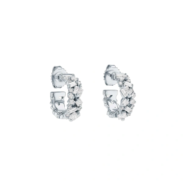 La Fantaisie Diamond Mini Hoops in 18K White Gold