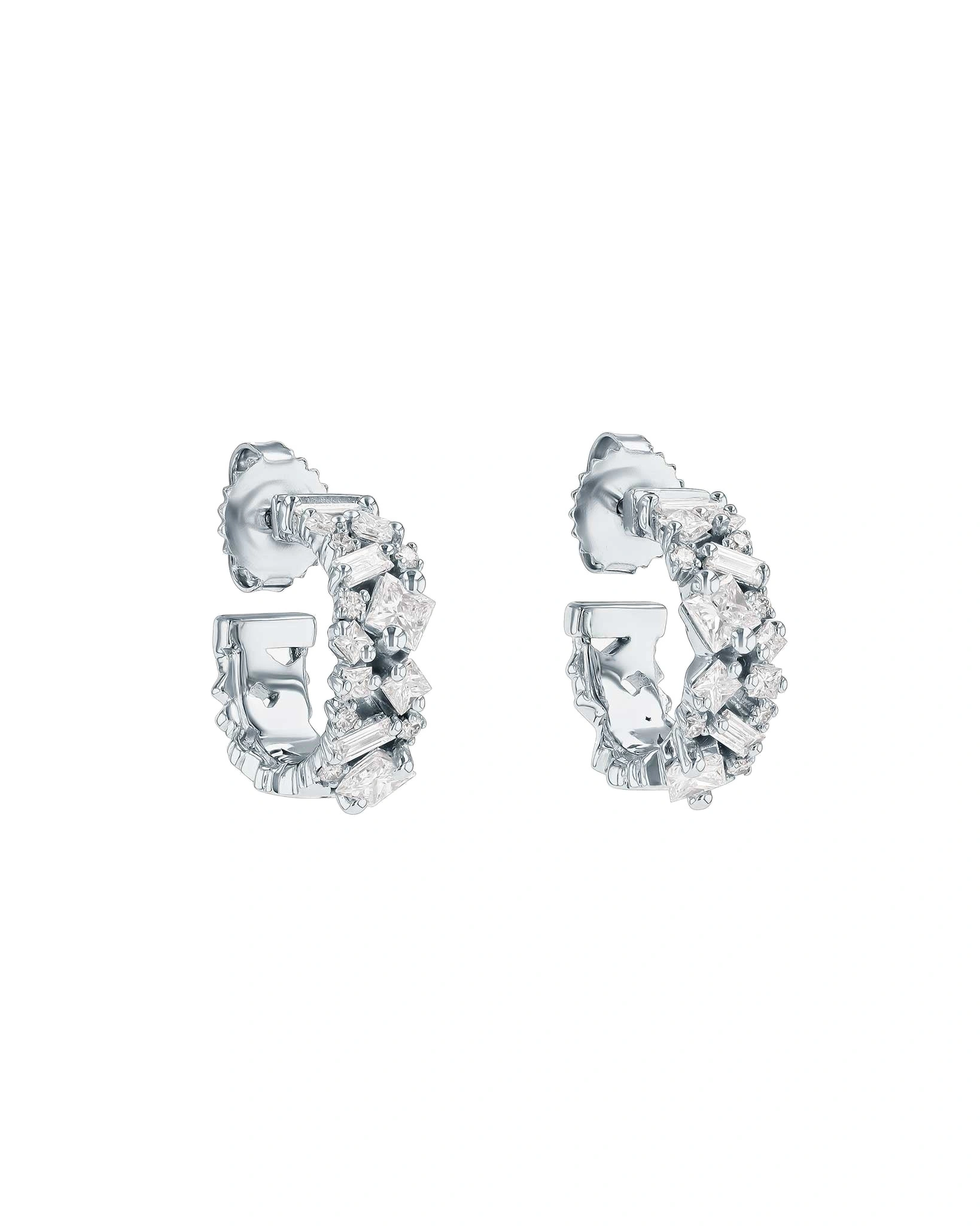 Suzanne Kalan La Fantaisie Diamond Mini Hoops in 18K White Gold Suzanne Kalan La Fantaisie Diamond Mini Hoops in 18K White Gold | Fine Earrings | Coveti