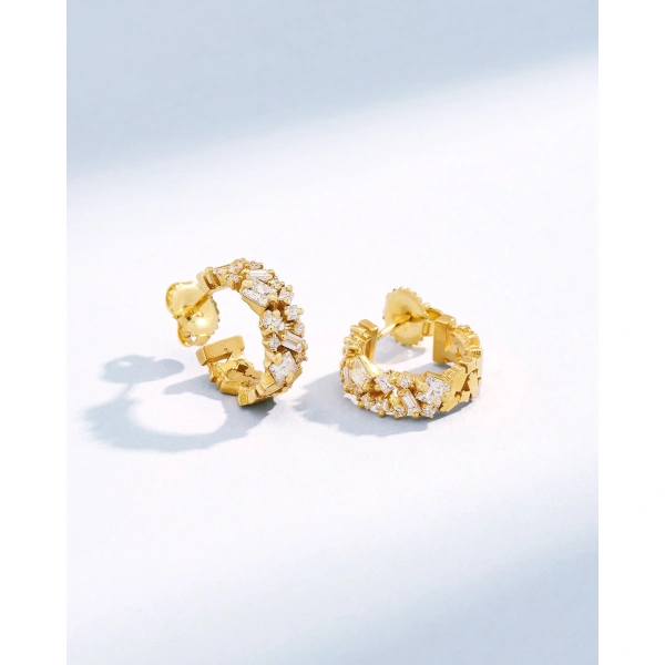 Suzanne Kalan La Fantaisie Diamond Mini Hoops in 18K Yellow Gold | Fine Earrings | Coveti