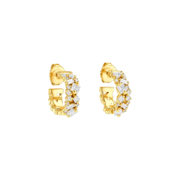 Suzanne Kalan La Fantaisie Diamond Mini Hoops in 18K Yellow Gold | Fine Earrings | Coveti