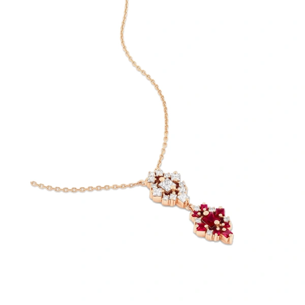 Suzanne Kalan La Fantaisie Double Star Diamond & Ruby Pendant in 18K Rose Gold | Fine Necklaces | Coveti