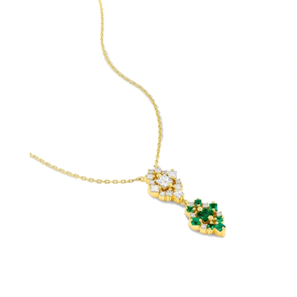 Suzanne Kalan La Fantaisie Double Star Pendant in 18K Yellow Gold, Emerald | Fine Necklaces | Coveti
