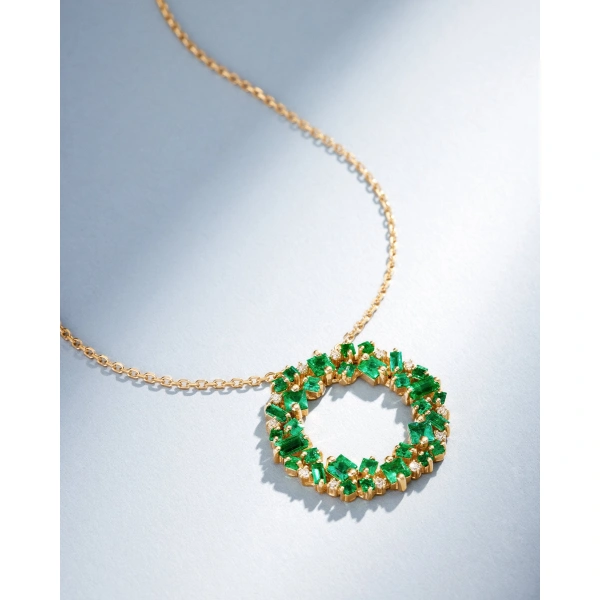 Suzanne Kalan La Fantaisie Eclipse Emerald Pendant in 18K Yellow Gold | Fine Necklaces | Coveti