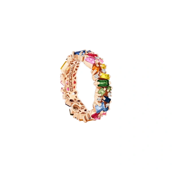Suzanne Kalan La Fantaisie Eternity Band in 18K Rose Gold, Rainbow Sapphire | Fine Rings | Coveti