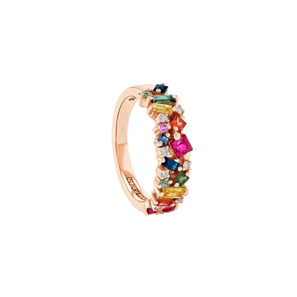 Suzanne Kalan La Fantaisie Half Band in 18K Rose Gold, Rainbow Sapphire | Fine Rings | Coveti