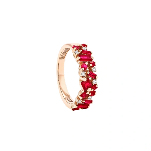 Suzanne Kalan La Fantaisie Half Band in 18K Rose Gold, Ruby | Fine Rings | Coveti