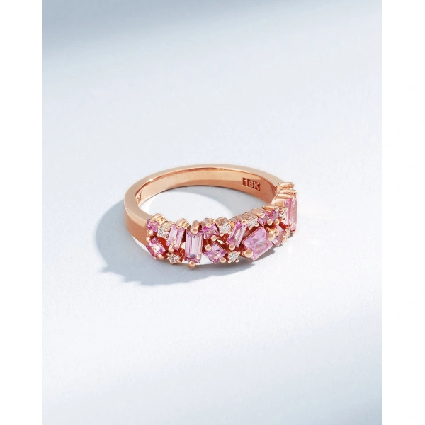 Suzanne Kalan La Fantaisie Pink Sapphire Half Band in 18K Rose Gold | Fine Rings | Coveti