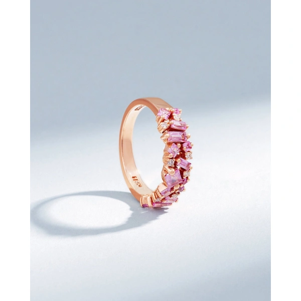Suzanne Kalan La Fantaisie Pink Sapphire Half Band in 18K Rose Gold | Fine Rings | Coveti