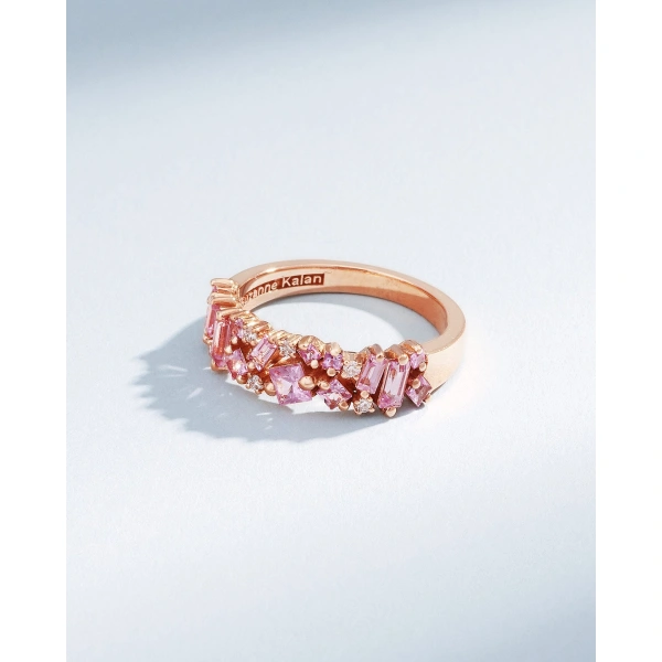 Suzanne Kalan La Fantaisie Pink Sapphire Half Band in 18K Rose Gold | Fine Rings | Coveti