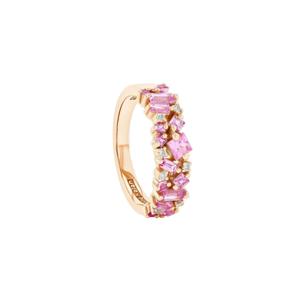 Suzanne Kalan La Fantaisie Pink Sapphire Half Band in 18K Rose Gold | Fine Rings | Coveti