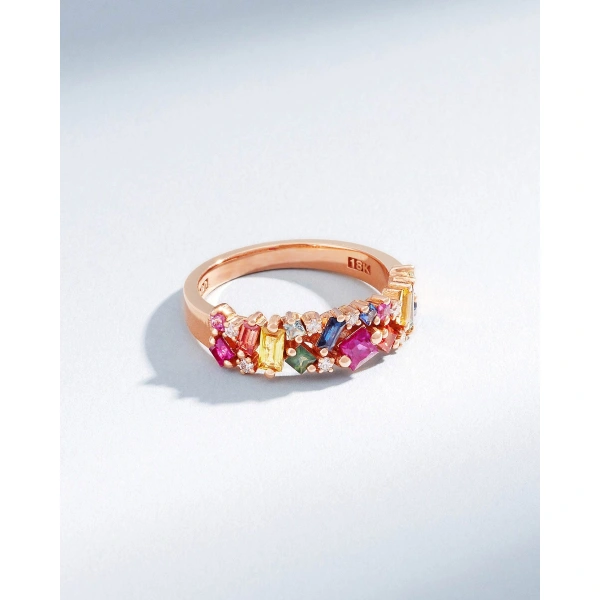 Suzanne Kalan La Fantaisie Rainbow Sapphire Half Band in 18K Rose Gold | Fine Rings | Coveti