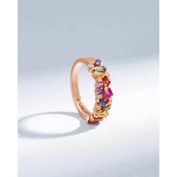 Suzanne Kalan La Fantaisie Rainbow Sapphire Half Band in 18K Rose Gold | Fine Rings | Coveti