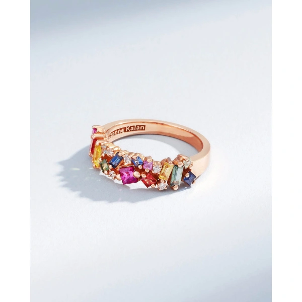 Suzanne Kalan La Fantaisie Rainbow Sapphire Half Band in 18K Rose Gold | Fine Rings | Coveti