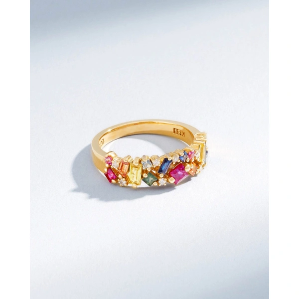 Suzanne Kalan La Fantaisie Rainbow Sapphire Half Band in 18K Yellow Gold | Fine Rings | Coveti