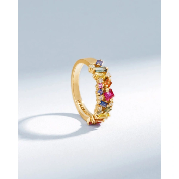 Suzanne Kalan La Fantaisie Rainbow Sapphire Half Band in 18K Yellow Gold | Fine Rings | Coveti
