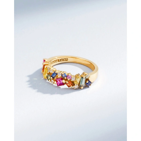 Suzanne Kalan La Fantaisie Rainbow Sapphire Half Band in 18K Yellow Gold | Fine Rings | Coveti