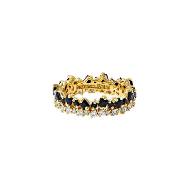 La Fantaisie Short Stack Black Sapphire Eternity Band in 18K Yellow Gold