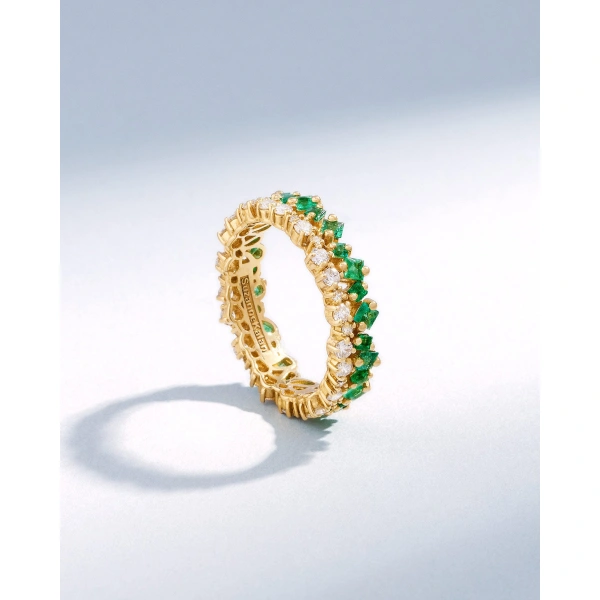 Suzanne Kalan La Fantaisie Short Stack Emerald Eternity Band in 18K Yellow Gold | Fine Rings | Coveti