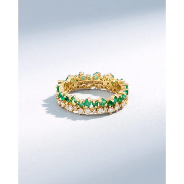 Suzanne Kalan La Fantaisie Short Stack Emerald Eternity Band in 18K Yellow Gold | Fine Rings | Coveti
