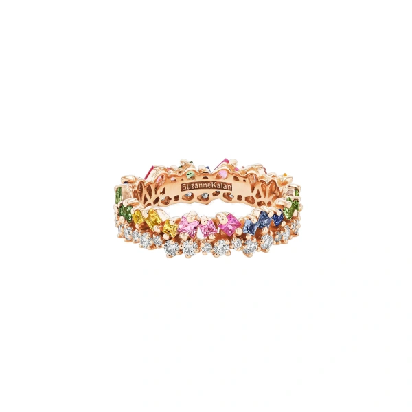 Suzanne Kalan La Fantaisie Short Stack Eternity Band in 18K Rose Gold, Pastel Sapphire | Fine Rings | Coveti
