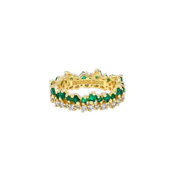 Suzanne Kalan La Fantaisie Short Stack Eternity Band in 18K Yellow Gold, Emerald | Fine Rings | Coveti