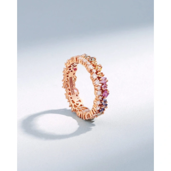 Suzanne Kalan La Fantaisie Short Stack Pastel Sapphire Eternity Band in 18K Rose Gold | Fine Rings | Coveti