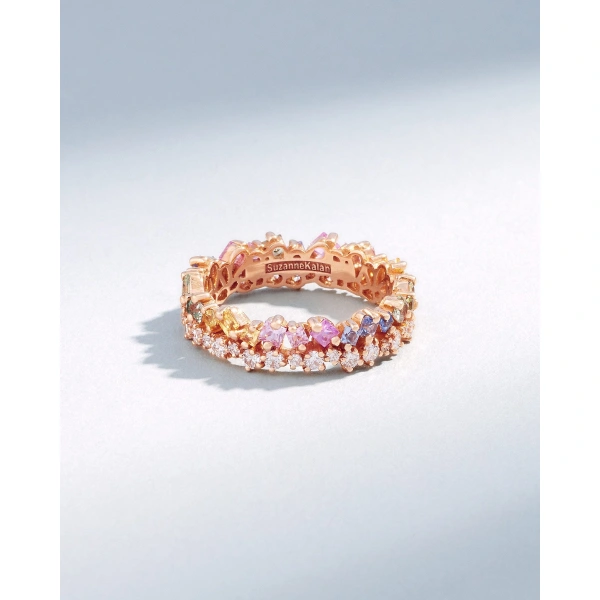 Suzanne Kalan La Fantaisie Short Stack Pastel Sapphire Eternity Band in 18K Rose Gold | Fine Rings | Coveti