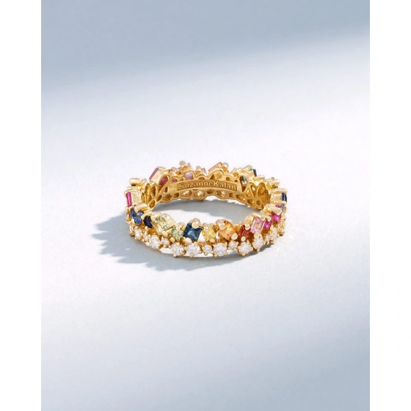 Suzanne Kalan La Fantaisie Short Stack Rainbow Sapphire Eternity Band in 18K Yellow Gold | Fine Rings | Coveti