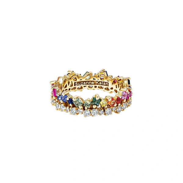 La Fantaisie Short Stack Rainbow Sapphire Eternity Band in 18K Yellow Gold