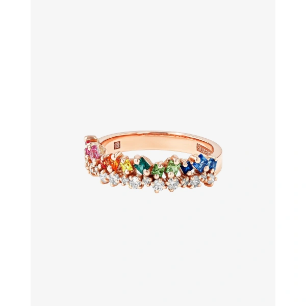 Suzanne Kalan La Fantaisie Short Stack Rainbow Sapphire Half Band in 18K Rose Gold | Fine Rings | Coveti
