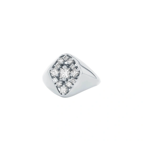 Suzanne Kalan La Fantaisie Star Diamond Signet Ring in 18K White Gold | Fine Rings | Coveti
