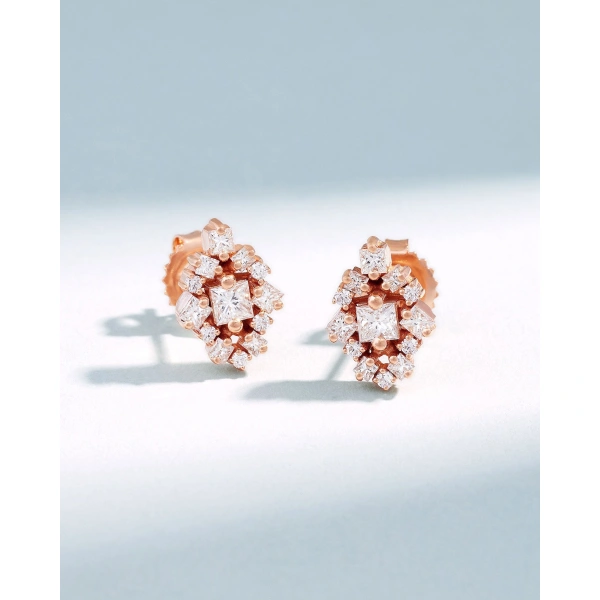 Suzanne Kalan La Fantaisie Star Diamond Studs in 18K Rose Gold | Fine Earrings | Coveti