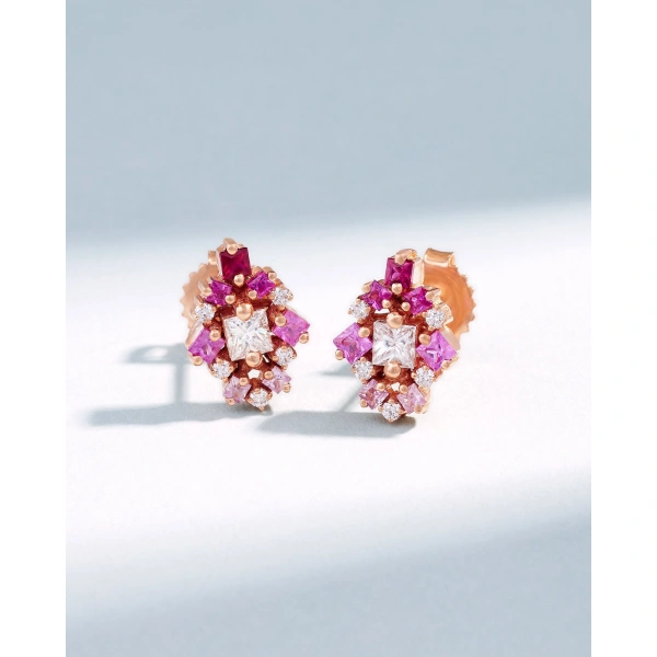 Suzanne Kalan La Fantaisie Star Pink Ombre Sapphire Studs in 18K Rose Gold | Fine Earrings | Coveti