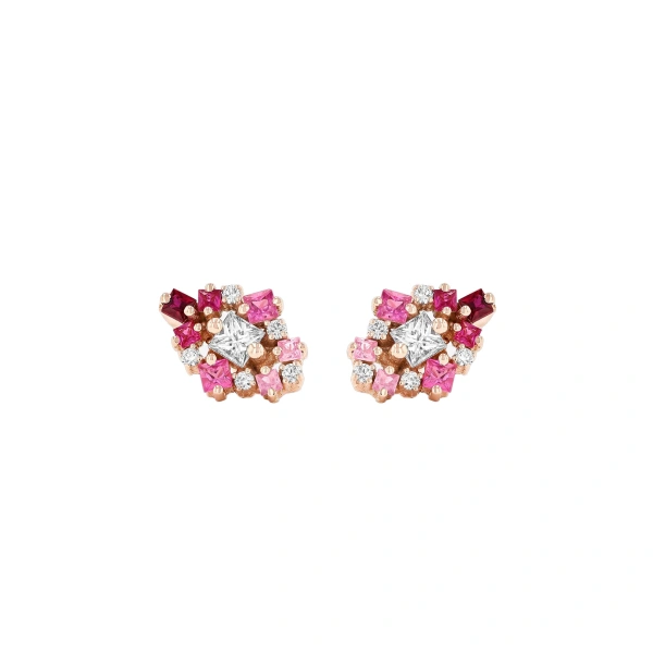 La Fantaisie Star Pink Ombre Sapphire Studs in 18K Rose Gold